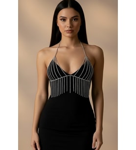 Caş Dekorasyon Gümüş Renk Taşlı Bikini Üstü Bralet Vücut Aksesuarı