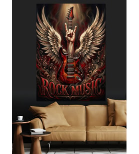 Kanatlı Gitar Ve Rock Müzik Dekoratif Kanvas - Mdf Ahşap Tablo
