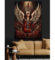 Kanatlı Gitar Ve Rock Müzik Dekoratif Kanvas - Mdf Ahşap Tablo