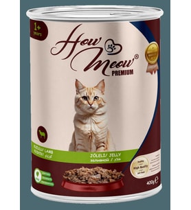 HOW MEOW 12 ADET JÖLELİ PARÇA ETLİ YETİŞKİN KEDİ YAŞ MAMASI KUZULU 400 GRAM