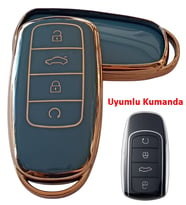 Chery Tiggo 7 Tiggo 8 Omoda 5 Uyumlu Smart Kumanda Anahtar Kılıfı Oto Anahtarlık Turkuaz Gold (Turkuaz-Altın)