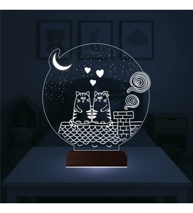 Luvivia Kedi Kalp Çocuk Odası 3D Lamba - Masa Gece Lambası