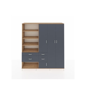 Hyperion Dolap 14 Raflı 4 Çekmeceli 4 Kapaklı 220x44x243 Çam-Antrasit/Antrasit