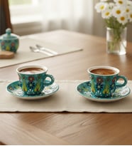 El Yapımı 2 li Türk Kahvesi Fincanı  - Çini Sanatı (Su Yeşili)