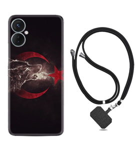 Tecno Spark 9T Kılıf Resimli Boyun Askılı İpli Desenli Silikon Kurt ve Ay Yıldız 1403
