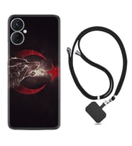 Tecno Spark 9T Kılıf Resimli Boyun Askılı İpli Desenli Silikon Kurt ve Ay Yıldız 1403