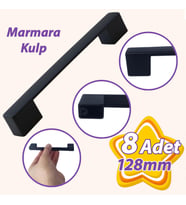 8 Adet Marmara Kulp 128 mm Siyah Mutfak Kulpu Çekmece Dolap Kapak Kulbu Metal  Mobilya Dolabı Kulpları