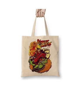 Street Fighter Atari Beyaz Bez Çanta Uzun Saplı Alışveriş Çantası Plaj Çantası