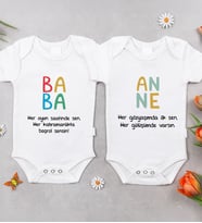 BK Kids Anne-Baba Tasarımlı 2'li Bebek Body Zıbın - 8, Anneler Günü Hediyesi, Babalar Günü Hediyesi, Yeni Doğan Hediyesi