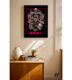 Attack on Titan Pembe Kolaj Poster, Siyah Çerçeveli Duvar Tablosu - Anime Severlere