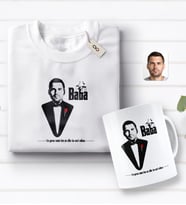 BK Gift Kişiye Özel Godfather Baba Tasarımlı Beyaz Tişört ve Kupa Seti-5 (Model 1)