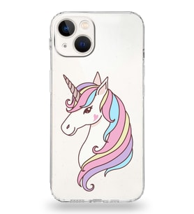 Apple iPhone 13 Mini Uyumlu Kamera Korumalı Tıpalı Kapak Unicorn Tasarımlı Silikon Şeffaf Kılıf