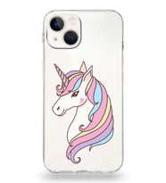 Apple iPhone 13 Mini Uyumlu Kamera Korumalı Tıpalı Kapak Unicorn Tasarımlı Silikon Şeffaf Kılıf