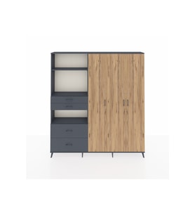 Arges Dolap 12 Raflı 4 Çekmeceli Tek Askılı 220x30x243 Antrasit-Çam/Antrasit