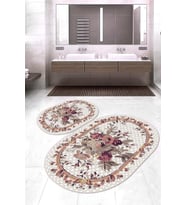 Dijital Baskılı Kaymaz Taban Yıkanabilir Oval 2'li Klozet Takımı Banyo Paspası NOKZ-HT-451 (Bej)