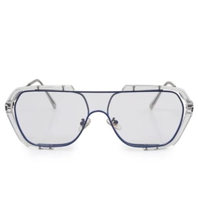 Unisex Lacivert Metal Kenar Şeffaf Cam Gözlük Hafif Şeffaf Numarasız Gözlük Modern Tarz