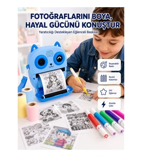 Mey İthalat® Anında Fotoğraf Basan Çocuk Kamerası Eğitici ve Eğlenceli Termal Yazıcılı
