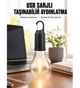 Şarjlı Dekoratif Kamp Lambası Askılı Ampul Led Işık Type-C Girişli