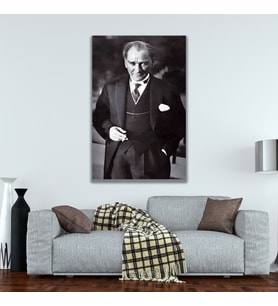 Tekli Dikey Kanvas Ofis Tablosu Klasik Atatürk Portresi