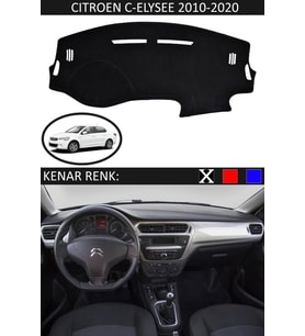 Citroen C-elysee 2010-2020 Için Uygun Torpido Koruma Halısı Siyah Kenar Renk Siyah