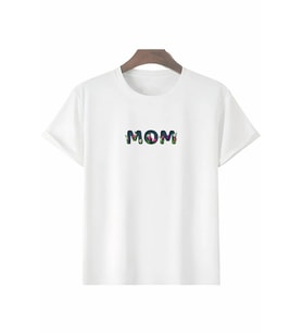 Sevgi Anneler Günü Hediye Mom Çiçek Baskılı Oversize Bisiklet Yaka T-shirt - Beyaz