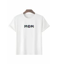 Sevgi Anneler Günü Hediye Mom Çiçek Baskılı Oversize Bisiklet Yaka T-shirt - Beyaz