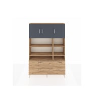 Arges Dolap 10 Raflı 4 Çekmeceli 3 Kapaklı 132x30x195 Çam-Antrasit/Çam