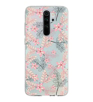 Xiaomi Redmi Note 8 Pro Uyumlu Kapak Floral Kırmızı Tasarımlı Şeffaf Silikon Kılıf