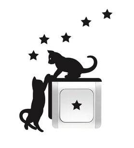 Priz Kedi Sticker Set Siyah Kedi Yıldız Etiket Duvar Sticker