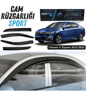 Sunplex Citroen C Elysee 2012-2023 Uyumlu Spor Cam Rüzgarlığı Seti Piano Black 4'lü Parlak Siyah