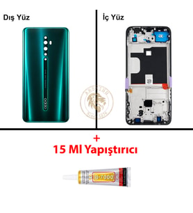 Oppo KASA Reno Z2 Kasa Yeşil Reno Z2 Kasa Yeşil Yapıştırıcı B-7000 Yapıştırıcı Arka Kapak Arka Cam Batarya Kapağı Lazer Kesim Kapak Pil Kapağı Back Cover