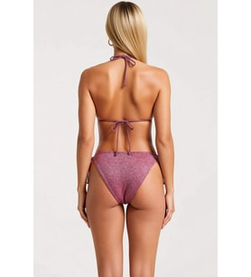 Kadın Bikini Takımı Üçgen Kaplı Ayarlanabilir Askılı Yan Bağlamalı Slip Alt Simli Örme Kumaş Detaylı