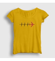 Presmono Kadın Sarı Heartbeat Pilot Airplane Uçak T-Shirt 403312tt (Sarı)