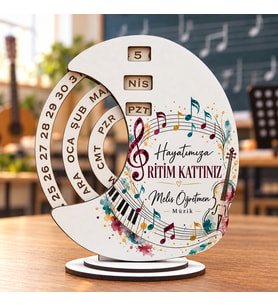 Kişiye Özel İsimli Müzik Öğretmeni Ahşap Sonsuz Takvim - 24 Kasım Öğretmenler Günü Hediyesi