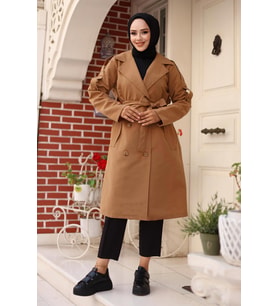 Omuzu Apolet Detaylı Trençkot  Camel 4428