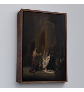 Çerçeveli Rembrandt van Rijn Simeon - Tapınakta Övgü Şarkısı Tablo (Kahverengi)