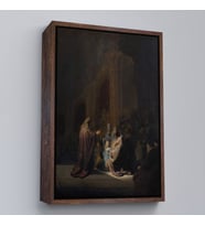 Çerçeveli Rembrandt van Rijn Simeon - Tapınakta Övgü Şarkısı Tablo (Kahverengi)