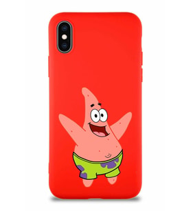 Apple iPhone X Soft Premier Kapak Patrick Yıldız Tasarımlı Silikon Kılıf - Kırmızı (Şeffaf)