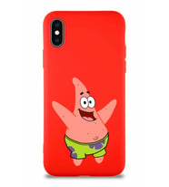 Apple iPhone X Soft Premier Kapak Patrick Yıldız Tasarımlı Silikon Kılıf - Kırmızı (Şeffaf)