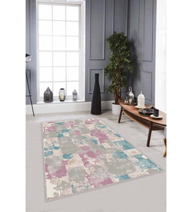 Pembe Turkuaz Vintage Kaymaz Tabanlı Dekoratif Halı SU03 - 100 x 160 cm