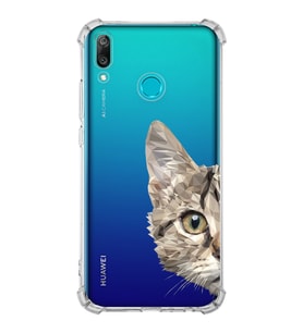 Huawei Y9 2019 Uyumlu Köşe Korumalı Antişok Kapak Catface Tasarımlı Şeffaf Silikon Kılıf