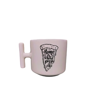 Home Is Where Pizza Is Yazılı Krem Rengi T Saplı Eğlenceli Özel Tasarım Kupa Bardak Latte Bardağı
