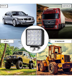 16 Led Off Road Kare Çalışma Lambası Sis Lambası Projektör Gündüz Farı 48 Watt