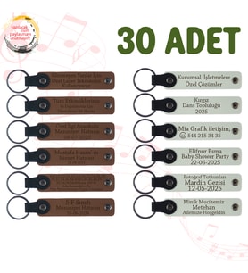 A Kahve & Beyaz, Karne Günü Dağıtılacak Anlamlı Hediyelik, 30’lu Set, İsim Yazılabilen Anahtarlık