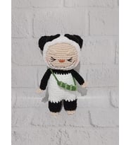 Panda Kostümlü Labubu Amigurumi Organik Oyuncak