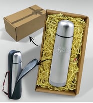 BK Gift Kişiye Özel Hediye Kutulu 5500 Krom Deri Çantalı Seyahat Termosu 500ml