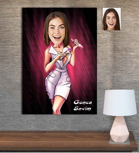 Kişiye Özel Karikatür Baskılı Ahşap Tablo Güzellik Uzmanı Kadın-2 30x40