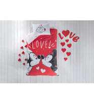 Taç Lisanslı Disney Minnie&Mickey Lovely %100 Pamuk Tek Kişilik Nevresim Takımı Çok Renkli