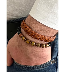 Çift Renkli El Yapımı Taraftar Bilekliği Makrome-%100 Deri Kombin Unisex Bileklik Net 21 cm (Kahverengi)