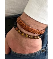 Çift Renkli El Yapımı Taraftar Bilekliği Makrome-%100 Deri Kombin Unisex Bileklik Net 21 cm (Kahverengi)